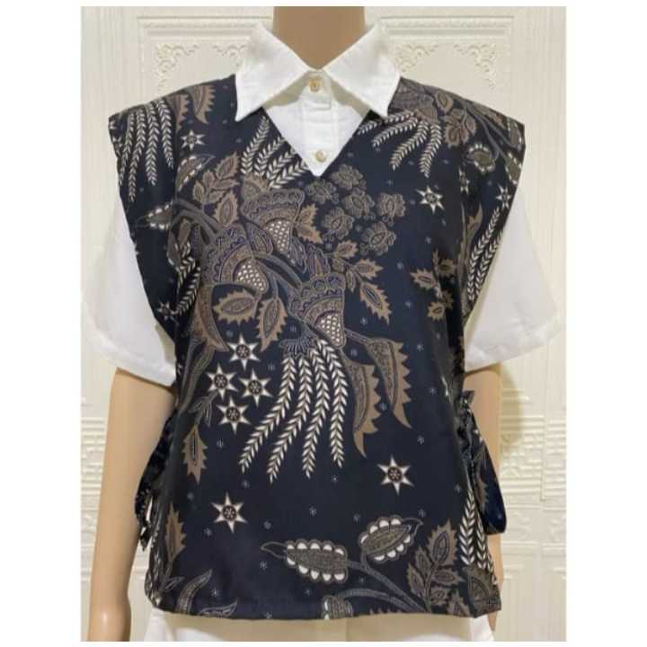 Rompi Wanita Modern Tali Samping Vest Batik Leher V