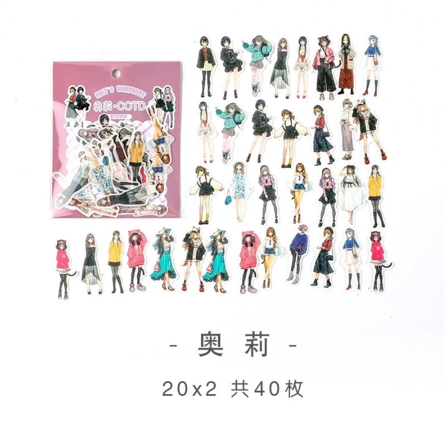 40 Pcs Sticker Wardrobe Character Stylist OOTD Stiker Scrapbook Jurnal Bujo DIY Bahan Kertas