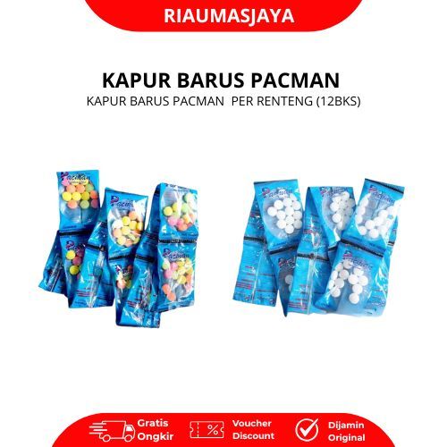 Pekanbaru Kapur Barus Pacman Putih & Warna Renteng Isi 12 Bks Untuk Lemari Pakaian & Kamar Mandi Menghilangkan Bau Tak Sedap Mengusir Serangga