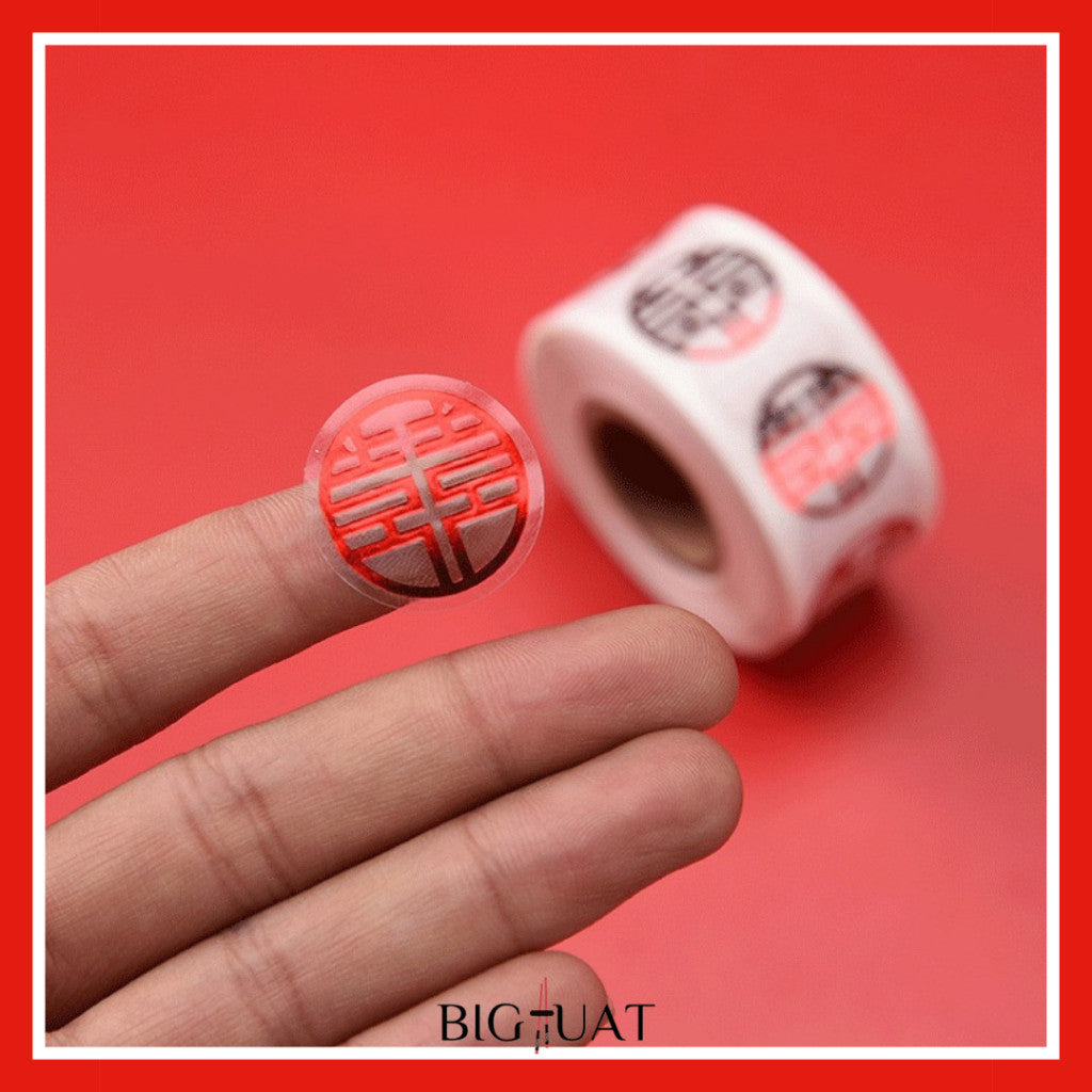 [littlecrab] Sticker Roll Shuang Xi Wedding 500pcs Mini Kondangan Chinese Party Tempelan Buah Snack Teapai Sangjit