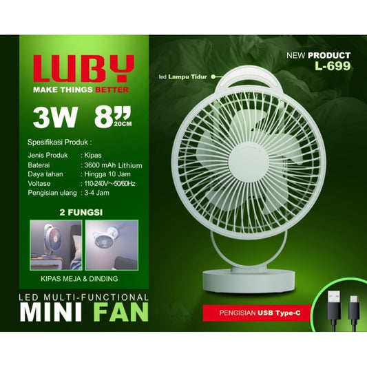 Pekanbaru Kipas Mini Portable Luby L-699 Dengan Led