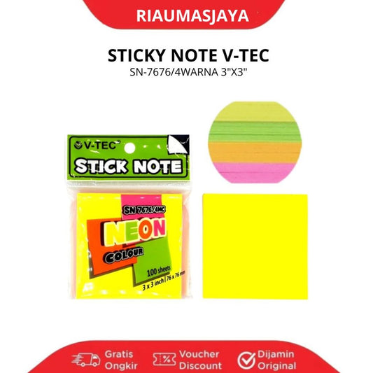 Pekanbaru Stick Note Neon V-Tec Sn 7676 / Sticky Note/ Pengingat Catatan Kecil 1 Warna Polos
