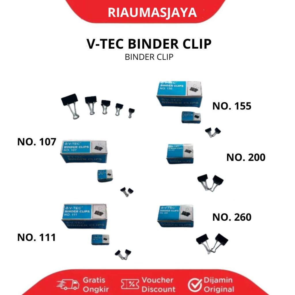 Pekanbaru Binder Clip/Penjepit Kertas V-Tec