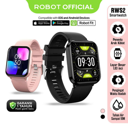 Pekanbaru Robot Rws2 Smartwatch Jam Tangan Pintar Tahan Air Hingga Kedalaman 10 Meter Muslim & Sport Friendly Layar 1.83 Inch - Garansi 1 Tahun