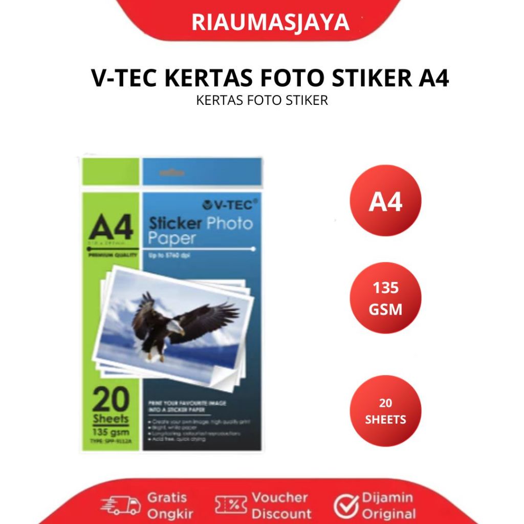 Pekanbaru Kertas Foto V-Tec Stiker A4 135Gsm