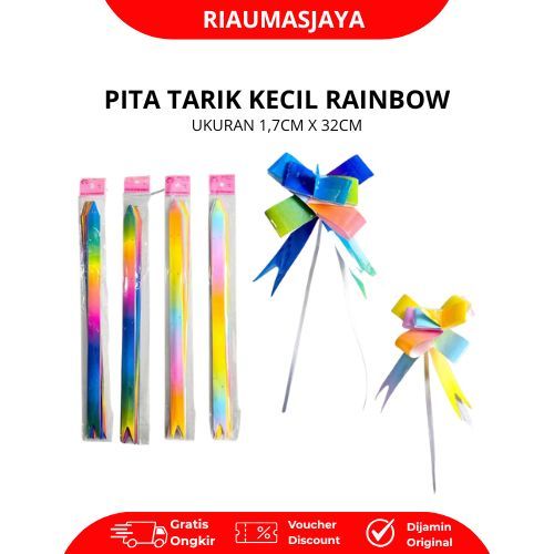 Pekanbaru Pita Tarik Kecil Rainbow - Pita Serut Kecil Rainbow - Pita Parcel Pelangi Praktis Dengan Motif Mengkilap Ukuran 1,7Cm X 32Cm Ideal Untuk Dekorasi Kado