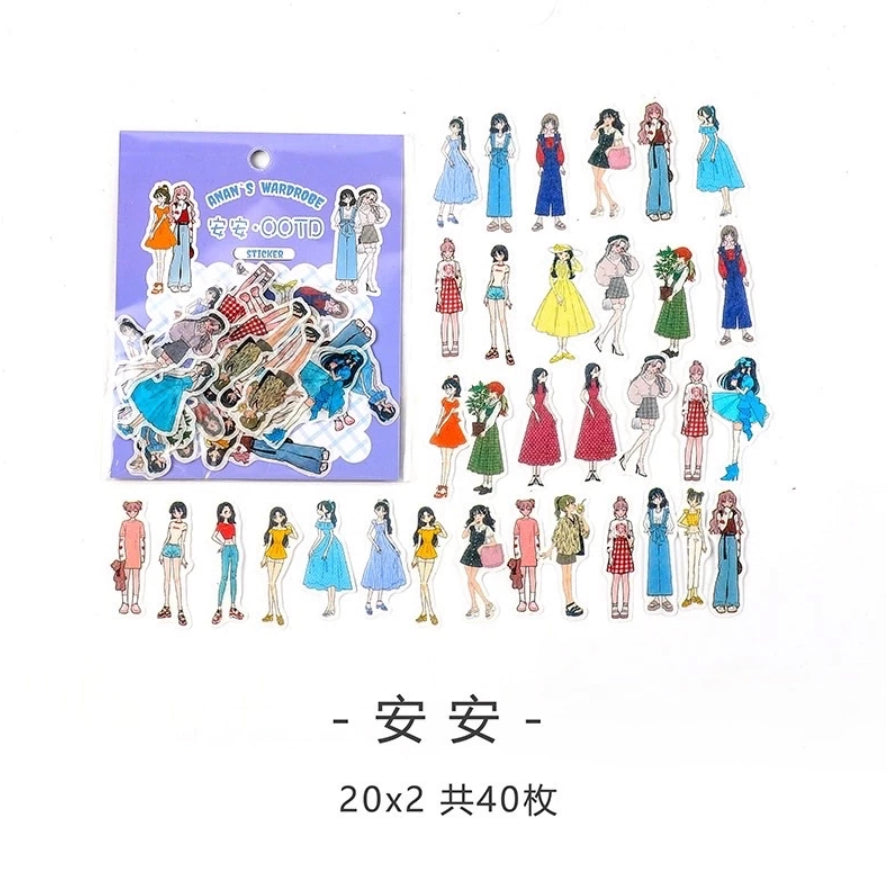 40 Pcs Sticker Wardrobe Character Stylist OOTD Stiker Scrapbook Jurnal Bujo DIY Bahan Kertas