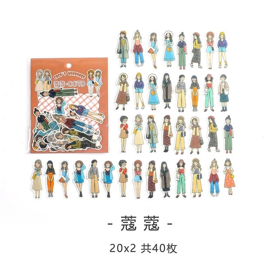 40 Pcs Sticker Wardrobe Character Stylist OOTD Stiker Scrapbook Jurnal Bujo DIY Bahan Kertas