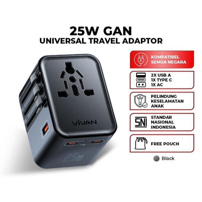 Pekanbaru Vivan Vps-T003A Pro Universal Travel Adaptor 25W