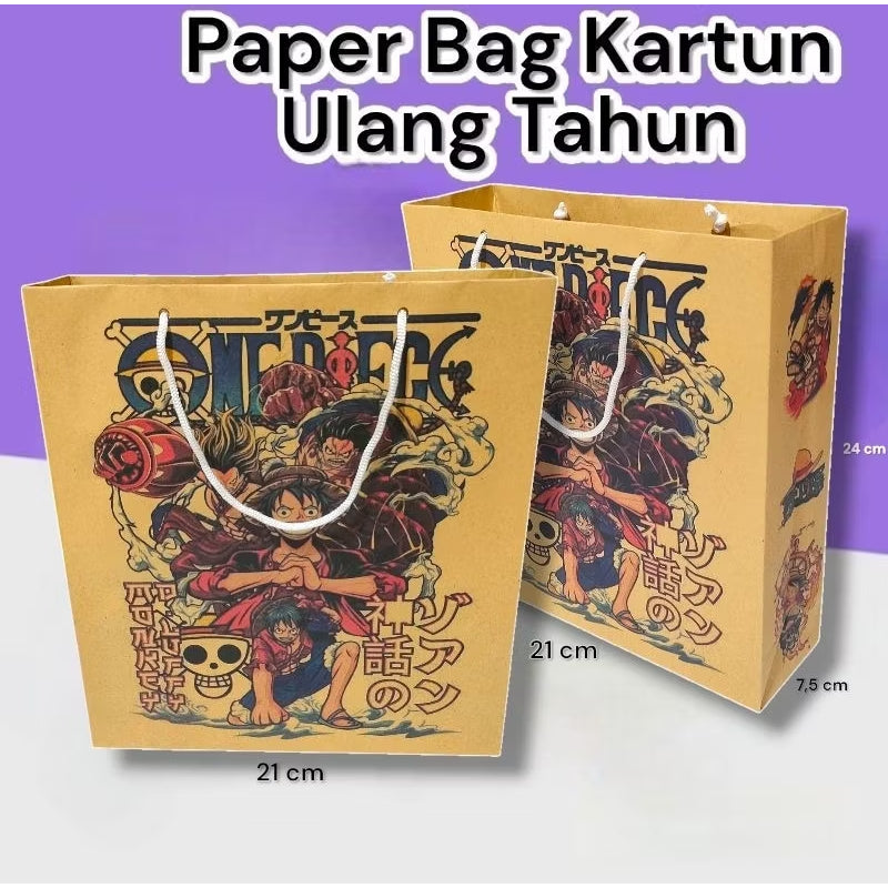 Paper Bag Kado Karakter Kartun Lusinan Eceran Ukuran 21×7×24 cm Cantik Paperbag Karakter Kartun