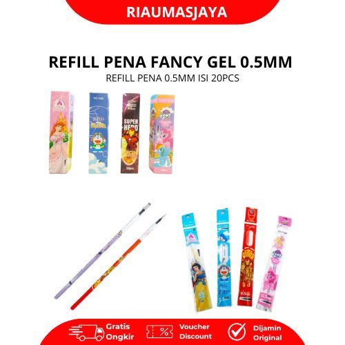 Pekanbaru Refill Pulpen Gel 20Pcs/Pak 0.5Mm  Karakter Fancy,,Promo Beli 1 Kotak Bonus 1 Kotak.