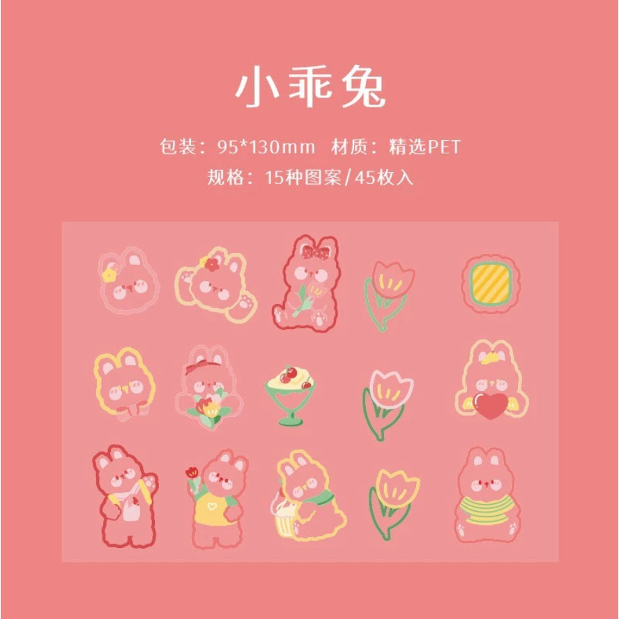 45 Pcs Stiker DIY Scrapbook Sticker Karakter Bahan PET Anti Tahan Air Buku Journaling
