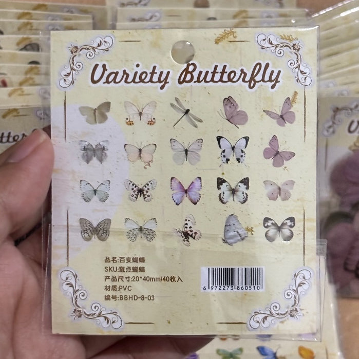 40 Pcs Stiker Kupu-Kupu Tahan Air Bahan PVC Sticker DIY Jurnal Scrapbook
