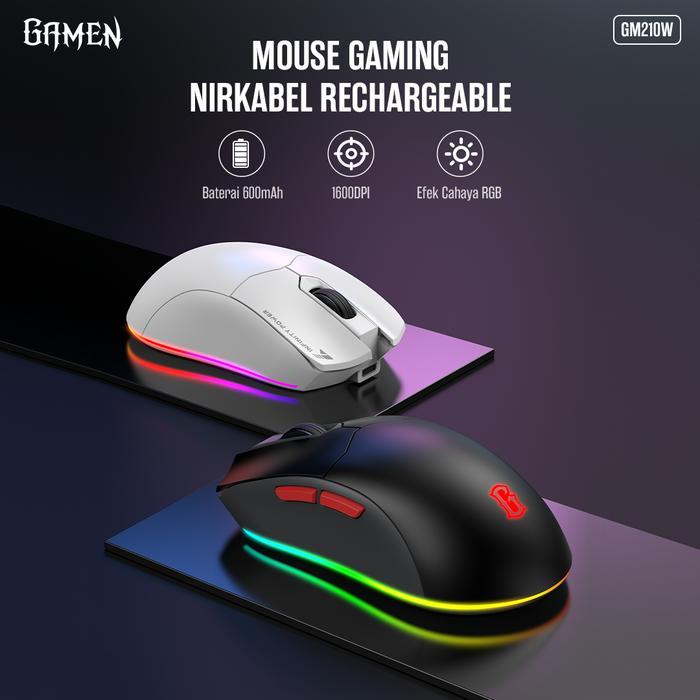 Pekanbaru Gamen Rechargeable Wireless Gaming Mouse Gm210W (Black/ White)