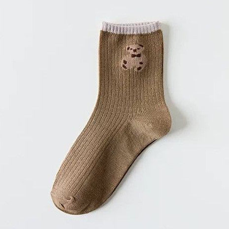 [littlecrab] Kaos Kaki Teddy Bear Panjang Coklat Hitam Panjang Women Socks Import Kaos Kaki Beruang Berkualitas Korean Style