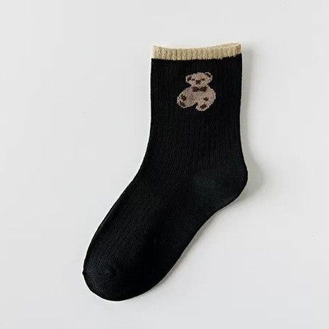 [littlecrab] Kaos Kaki Teddy Bear Panjang Coklat Hitam Panjang Women Socks Import Kaos Kaki Beruang Berkualitas Korean Style