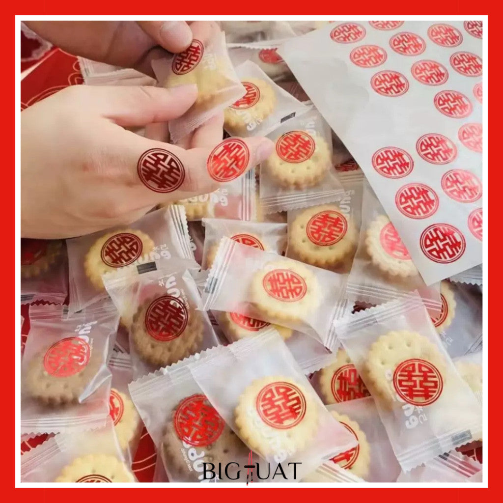 [littlecrab] Sticker Roll Shuang Xi Wedding 500pcs Mini Kondangan Chinese Party Tempelan Buah Snack Teapai Sangjit