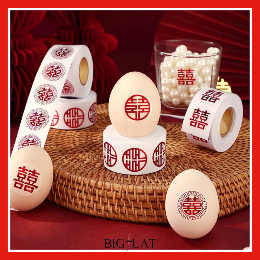 [littlecrab] Sticker Roll Shuang Xi Wedding 500pcs Mini Kondangan Chinese Party Tempelan Buah Snack Teapai Sangjit