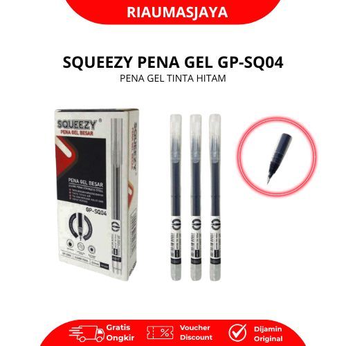 Pekanbaru Squeezy Pena Gel Squeezy Gp-Sq04 Tinta Hitam & Merah 0.5Mm Halus Lancar Cepat Kering Ideal Untuk Sekolah Kuliah Kantor