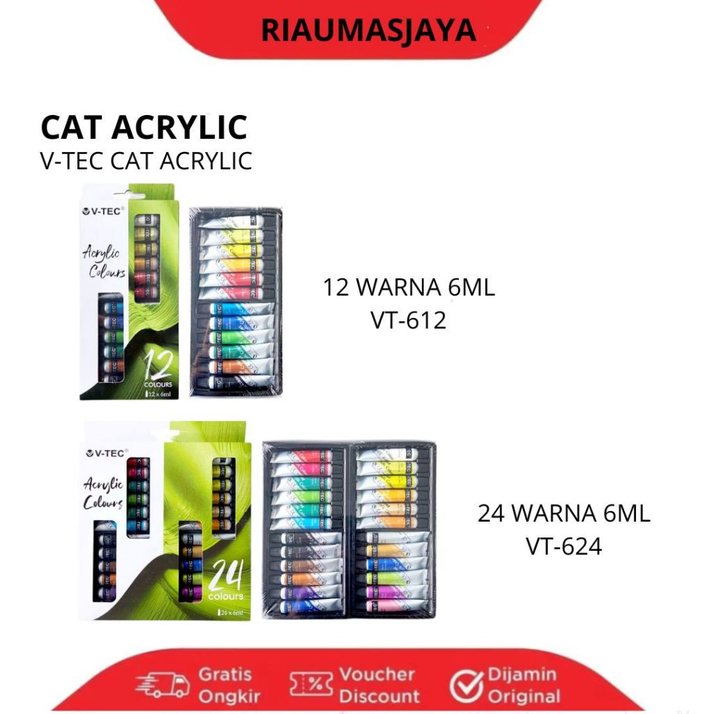 Pekanbaru V-Tec Cat Acrylic 12 Warna 6Ml Vt-612
