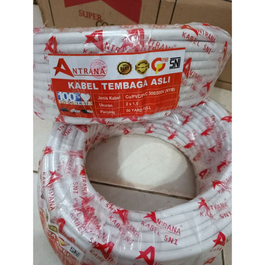 Pekanbaru Kabel Nym / Kabel Listrik Antrana Nym 2X1.5Mm Tembaga Asli 50Yards Sni