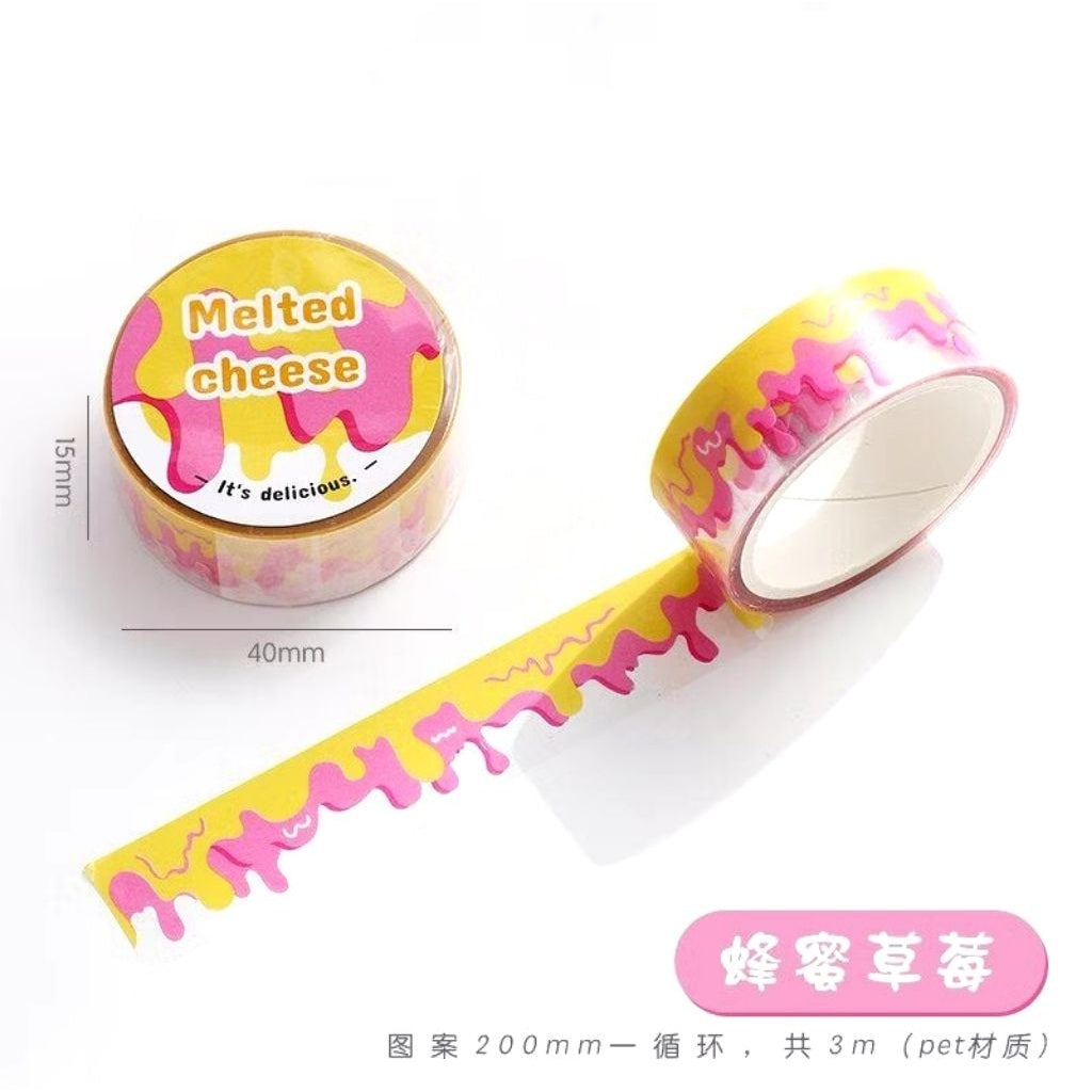 WASHI TAPE PET MASKING TAPE MOTIF MELTED CHEESE LELEHAN KEJU PER 1 PCS