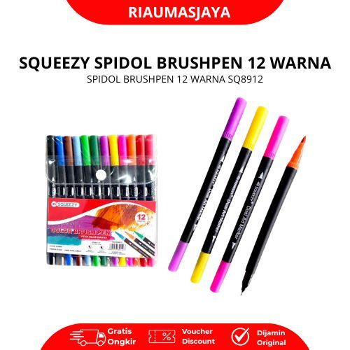 Pekanbaru Squeezy Spidol Brushpen Warna 1 Set 12 Warna Color Pen Alat Mewarnai Ujung Halus Tinta Berbasis Air Aman Untuk Anak-Anak