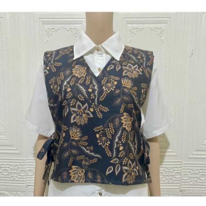 Rompi Wanita Modern Tali Samping Vest Batik Leher V