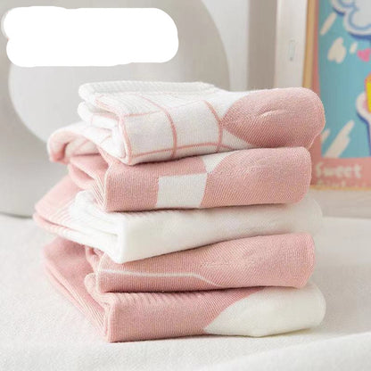 [littlecrab] Kaos Kaki Pink Square Kotak Women Socks Import Kaos Kaki Catur Berkualitas Kaus Kaki Pendek Lembut Korean Style