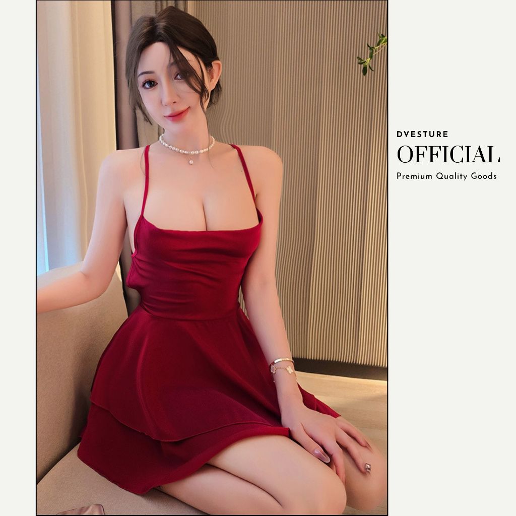 Pekanbaru Lingerie Dress Set D-172 Dengan Tali Bahu, Gaya Murni Wanita, Seragam Bertali