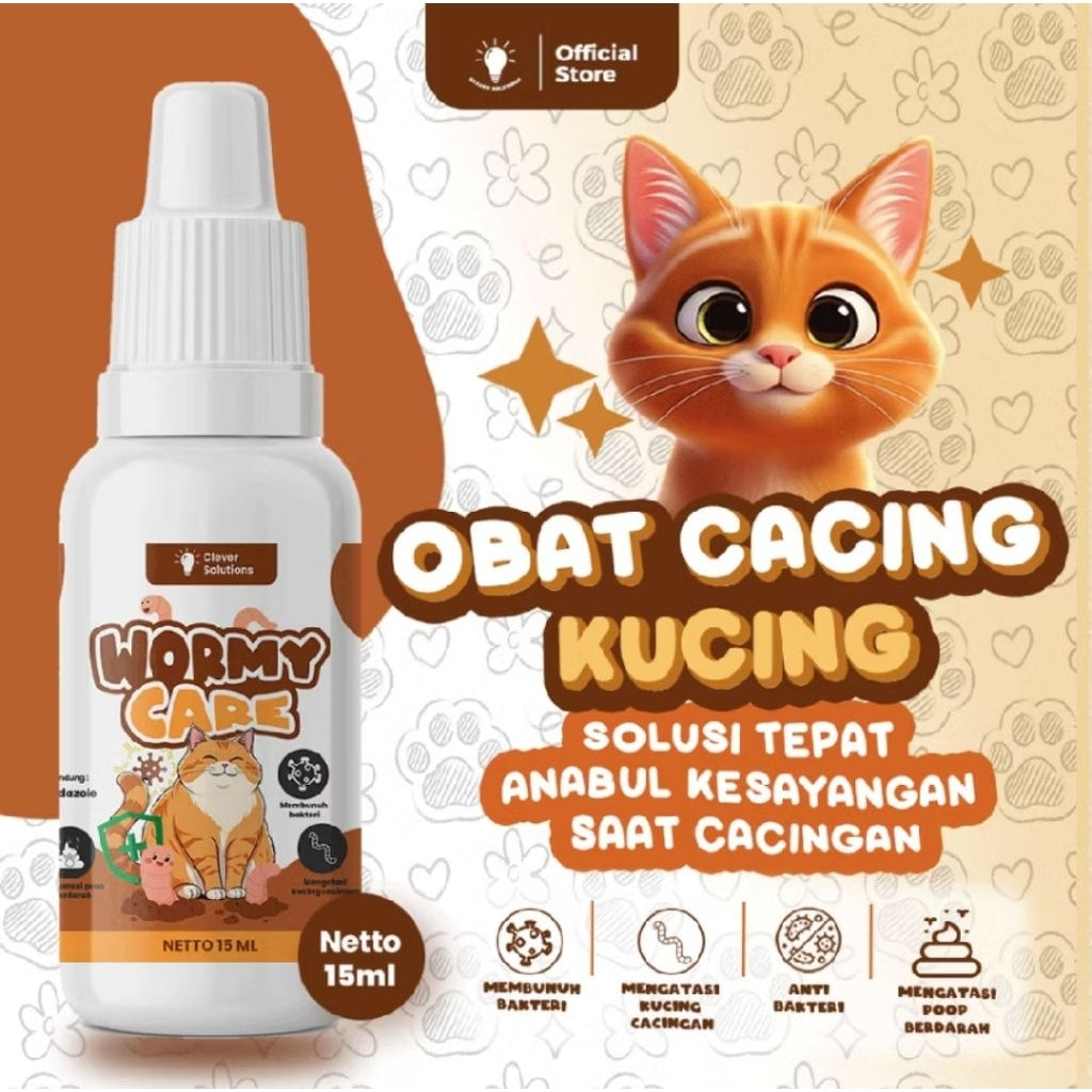 WORMY CARE Obat Cacing Kucing, Cacingan, Poop Lembek, Poop Berdarah, Perut Besar pada Kucing