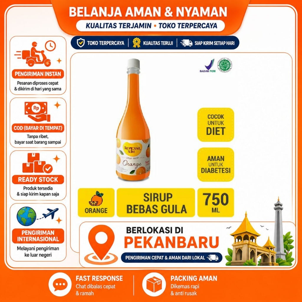 [SDW] pekanbaru/750ml Tropicana Slim Sirup Jeruk Bebas Gula, Rasa Segar, Aman untuk Diabetes Orange
