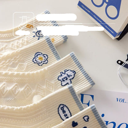 [littlecrab] Kaos Kaki Rajut Biru Base Putih Cream White Knit Blue Love Bear Sun Import Sock High Quality Korean Style