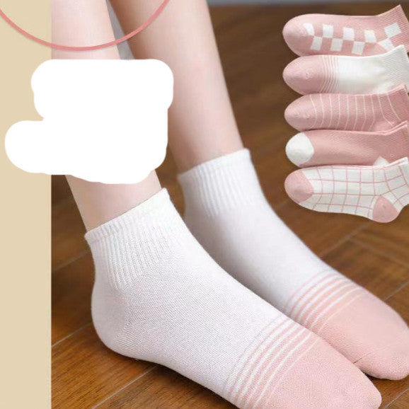 [littlecrab] Kaos Kaki Pink Square Kotak Women Socks Import Kaos Kaki Catur Berkualitas Kaus Kaki Pendek Lembut Korean Style