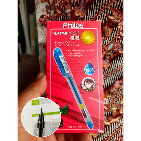 Pekanbaru Pena Gel Philos Platinum Gel 0.5Mm (Hitam,Merah,Biru)