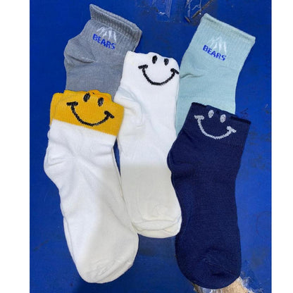 [littlecrab] Kaos Kaki Smile Hitam Putih Kuning Senyum Import Sock Smiley Simple Polos Tebal High Quality Korean Style