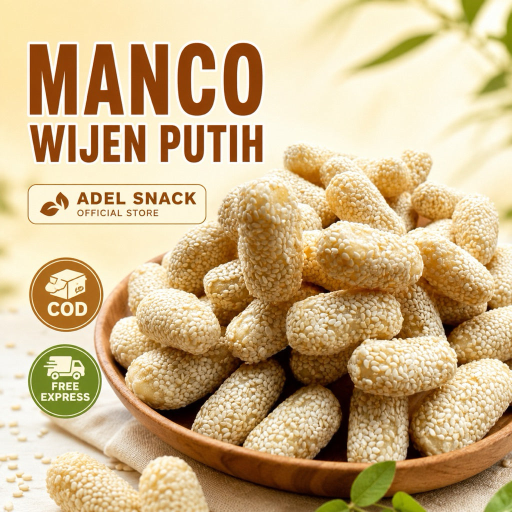 (500 gram ) Manco Wijen Putih / Kue Manco Wijen Snack Cemilan Wijen Putih Enak dan Renyah 250gr-500gr(MANCO PUTIH)