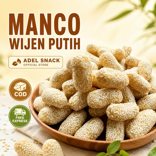 Pekanbaru (500 gram ) Manco Wijen Putih / Kue Manco Wijen Snack Cemilan Wijen Putih Enak dan Renyah 250gr-500gr(MANCO PUTIH)