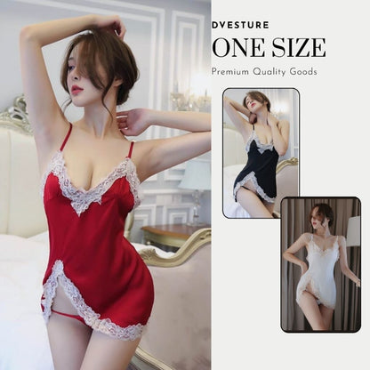 Pekanbaru Lingerie Dress Set A-112 Satin Silk Baju Tidur Dinas Wanita Dewasa