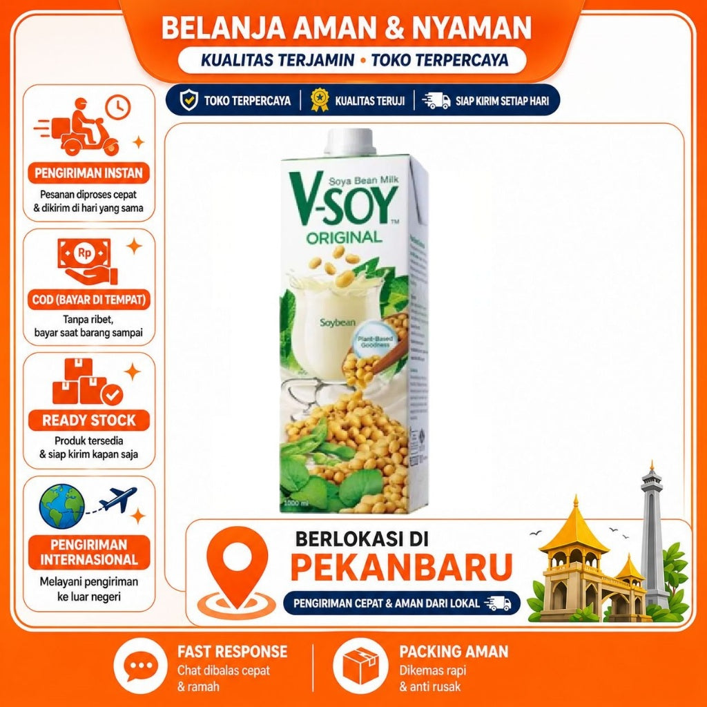 [SDW] pekanbaru/1 Liter Soya Bean Drink Soybean V-Soy Soy Milk Original UHT 1L / UHT 1 Liter Halal