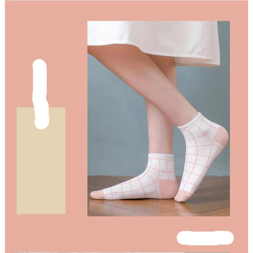 [littlecrab] Kaos Kaki Pink Square Kotak Women Socks Import Kaos Kaki Catur Berkualitas Kaus Kaki Pendek Lembut Korean Style
