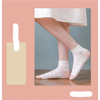 [littlecrab] Kaos Kaki Pink Square Kotak Women Socks Import Kaos Kaki Catur Berkualitas Kaus Kaki Pendek Lembut Korean Style