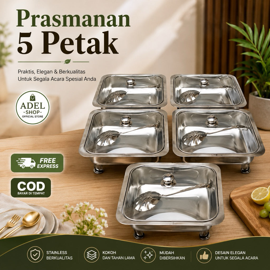 (FREE BUBBLE+DUS) 5 PETAK  PRASMANAN  set tutup full kaca isi 1 set 5 petak tanpa sendok(5 PETAK PRASMANAN)