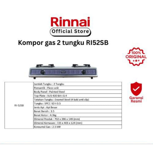 Pekanbaru Kompor Gas Rinnai Sun Burner Ri-52Sb / Kompor Gas Rinnai 2 Tungku Ri 52Sb