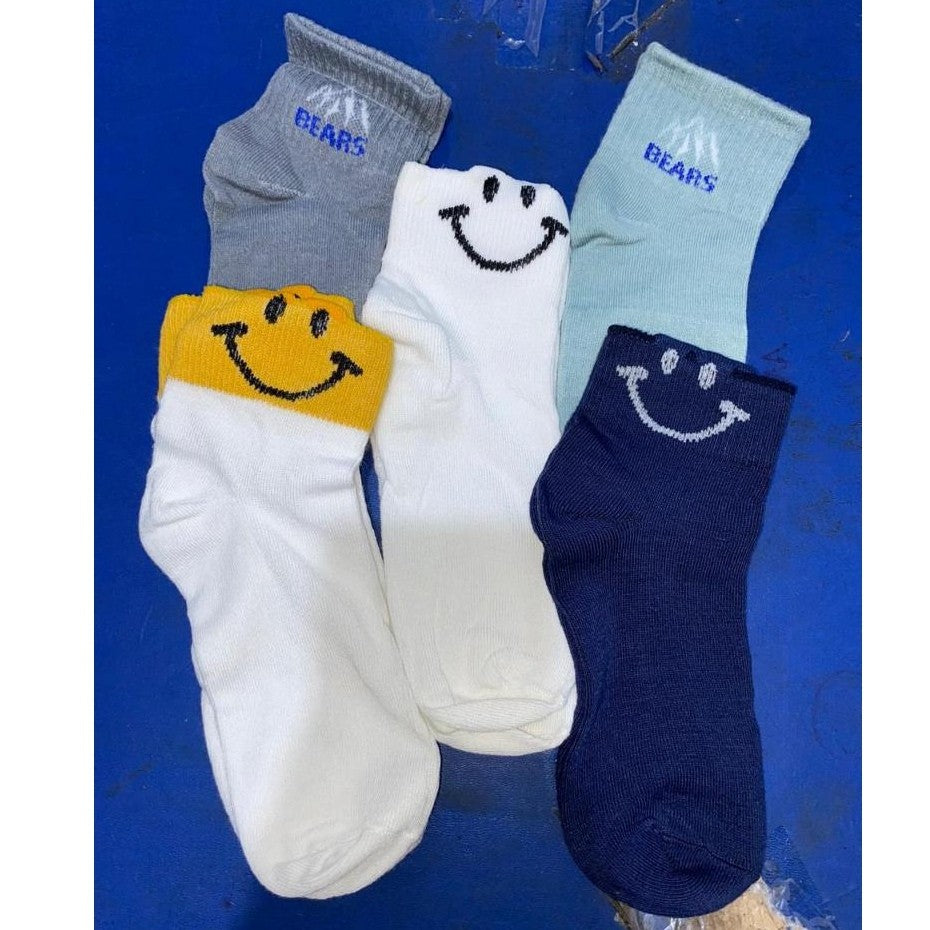 [littlecrab] Kaos Kaki Smile Hitam Putih Kuning Senyum Import Sock Smiley Simple Polos Tebal High Quality Korean Style