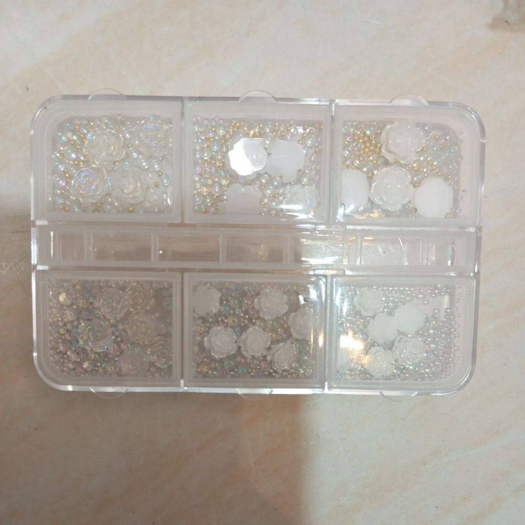 Pekanbaru Born Pretty 6Kisi 3D Bunga Akrilik Putih Untuk Hiasan Kuku Resin Emas Baja