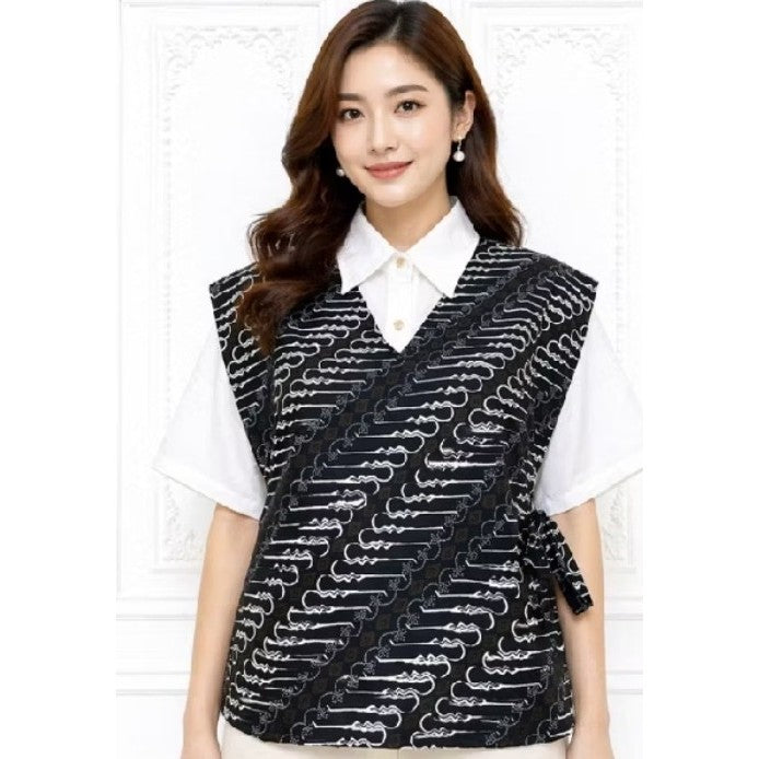 Rompi Wanita Modern Tali Samping Vest Batik Leher V