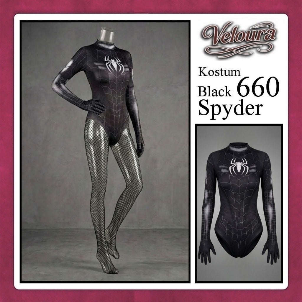 Pekalongan Veloura Sexy Lingerie Pakaian Kostum Cosplay Tema Black Lady Spyder Girl - 660