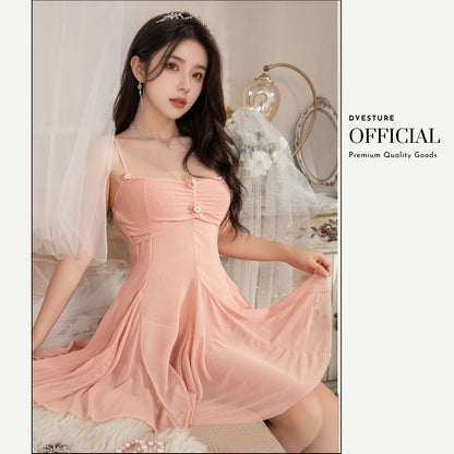 Pekanbaru Lingerie Dress Set D-173 Jala Kamisol Gaya Prancis Mewah Untuk Musim Panas