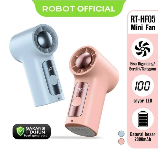 Pekanbaru Robot Rt-Hf05 Kipas Angin Pocked Minifan Highspeed Kipas Genggam Gantung Portable 2000Mah Led Display Original Robot